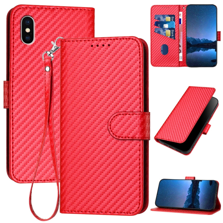 Capa de Telefone em Pele com Fivela de Fibra de Carbono YX0070 com Cordão, Para iPhone 12 mini, Para iPhone 11 Pro Max, Para iPhone 11, Para iPhone 11 Pro, Para iPhone X / XS, Para iPhone XR