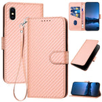 Capa de Telefone em Pele com Fivela de Fibra de Carbono YX0070 com Cordão, Para iPhone 12 mini, Para iPhone 11 Pro Max, Para iPhone 11, Para iPhone 11 Pro, Para iPhone X / XS, Para iPhone XR