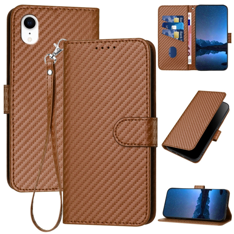 Capa de Telefone em Pele com Fivela de Fibra de Carbono YX0070 com Cordão, Para iPhone 12 mini, Para iPhone 11 Pro Max, Para iPhone 11, Para iPhone 11 Pro, Para iPhone X / XS, Para iPhone XR