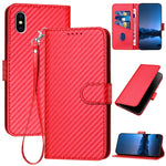 Capa de telemóvel em pele com fivela de fibra de carbono e cordão, Para iPhone XS Max, Para iPhone 8 Plus / 7 Plus