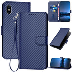 Capa de telemóvel em pele com fivela de fibra de carbono e cordão, Para iPhone XS Max, Para iPhone 8 Plus / 7 Plus