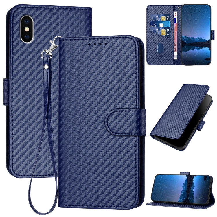 Capa de telemóvel em pele com fivela de fibra de carbono e cordão, Para iPhone XS Max, Para iPhone 8 Plus / 7 Plus