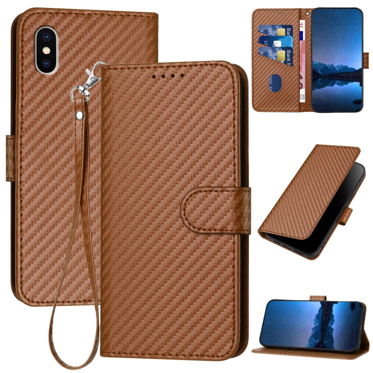 Capa de telemóvel em pele com fivela de fibra de carbono e cordão, Para iPhone XS Max, Para iPhone 8 Plus / 7 Plus