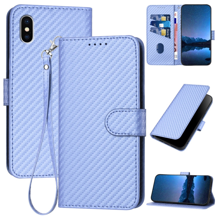 Capa de telemóvel em pele com fivela de fibra de carbono e cordão, Para iPhone XS Max, Para iPhone 8 Plus / 7 Plus