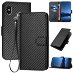 Capa de telemóvel em pele com fivela de fibra de carbono e cordão, Para iPhone XS Max, Para iPhone 8 Plus / 7 Plus