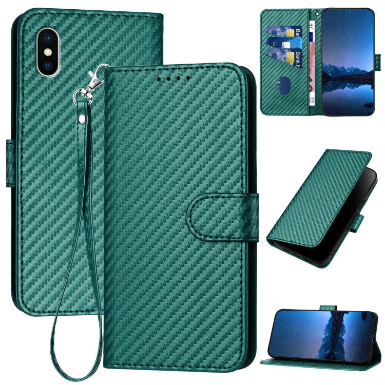 Capa de telemóvel em pele com fivela de fibra de carbono e cordão, Para iPhone XS Max, Para iPhone 8 Plus / 7 Plus