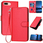 Capa de telemóvel em pele com fivela de fibra de carbono e cordão, Para iPhone XS Max, Para iPhone 8 Plus / 7 Plus