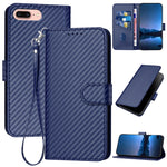 Capa de telemóvel em pele com fivela de fibra de carbono e cordão, Para iPhone XS Max, Para iPhone 8 Plus / 7 Plus