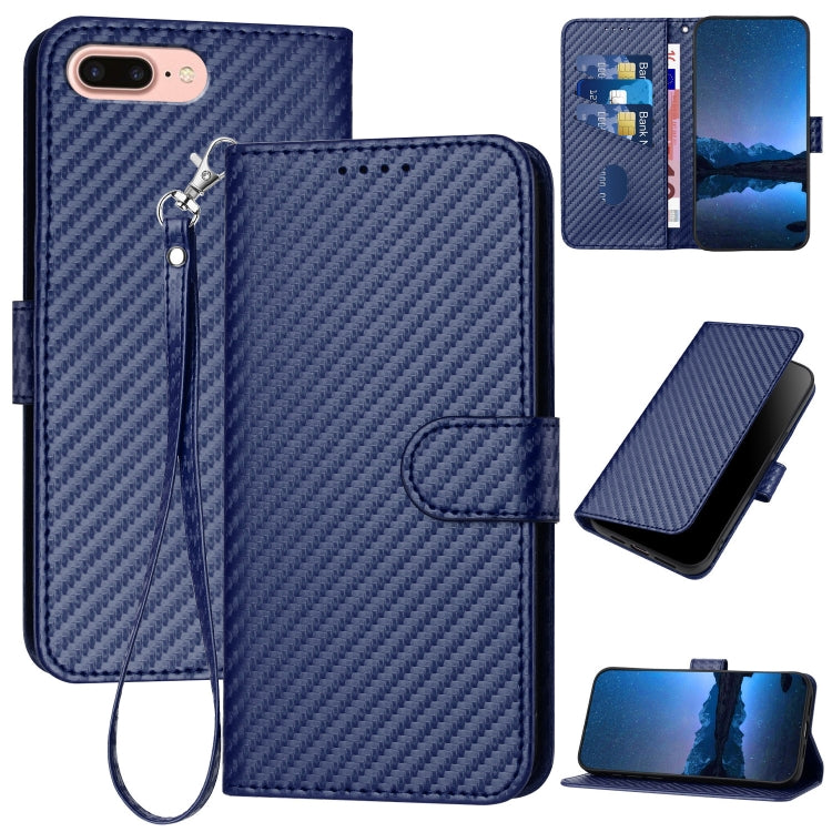 Capa de telemóvel em pele com fivela de fibra de carbono e cordão, Para iPhone XS Max, Para iPhone 8 Plus / 7 Plus