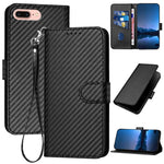 Capa de telemóvel em pele com fivela de fibra de carbono e cordão, Para iPhone XS Max, Para iPhone 8 Plus / 7 Plus
