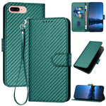 Capa de telemóvel em pele com fivela de fibra de carbono e cordão, Para iPhone XS Max, Para iPhone 8 Plus / 7 Plus