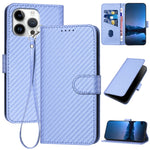 Capa de telemóvel em pele com fivela de fibra de carbono YX0070 com cordão, para iPhone 17e / 16e, para iPhone 17 Pro Max, para iPhone 17 Pro, para iPhone 17, para iPhone Air, para iPhone 16 Pro Max