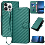 Capa de telemóvel em pele com fivela de fibra de carbono YX0070 com cordão, para iPhone 17e / 16e, para iPhone 17 Pro Max, para iPhone 17 Pro, para iPhone 17, para iPhone Air, para iPhone 16 Pro Max