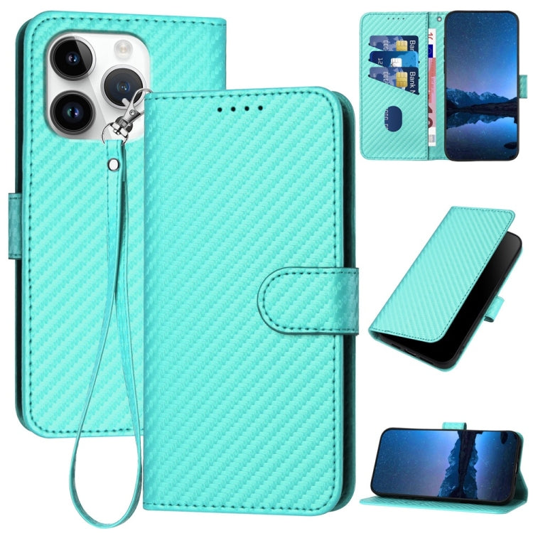 Capa de Telemóvel em Pele com Fibra de Carbono e Fivela YX0070 com Cordão, Para iPhone 16 Pro, Para iPhone 16 Plus, Para iPhone 16, Para iPhone 15 Pro Max, Para iPhone 15 Pro, Para iPhone 15 Plus
