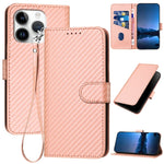 Capa de Telemóvel em Pele com Fibra de Carbono e Fivela YX0070 com Cordão, Para iPhone 16 Pro, Para iPhone 16 Plus, Para iPhone 16, Para iPhone 15 Pro Max, Para iPhone 15 Pro, Para iPhone 15 Plus