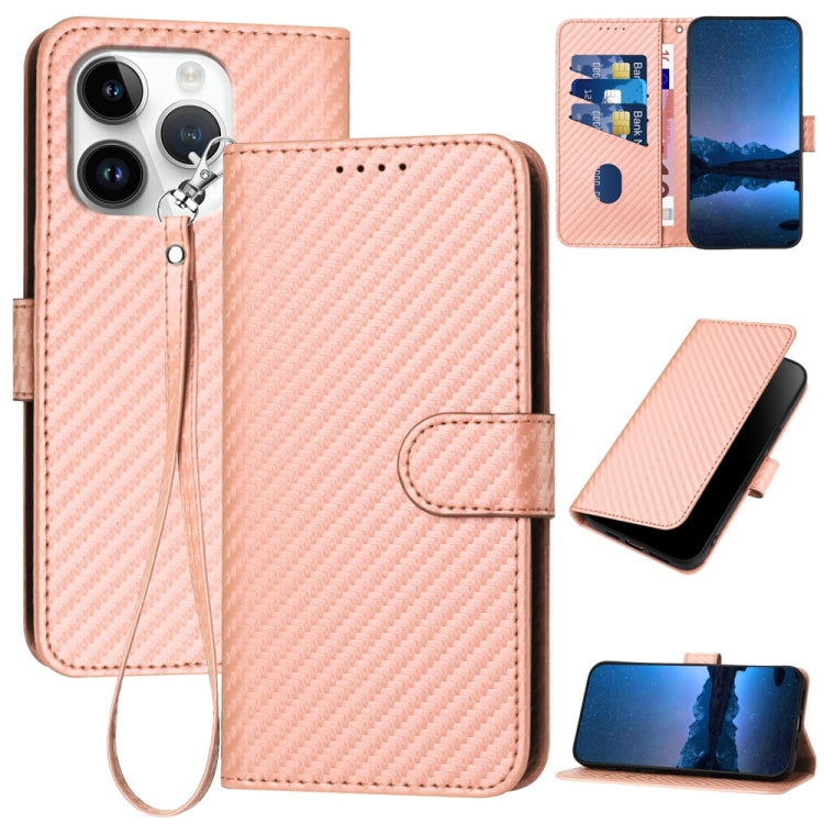 Capa de Telemóvel em Pele com Fibra de Carbono e Fivela YX0070 com Cordão, Para iPhone 16 Pro, Para iPhone 16 Plus, Para iPhone 16, Para iPhone 15 Pro Max, Para iPhone 15 Pro, Para iPhone 15 Plus