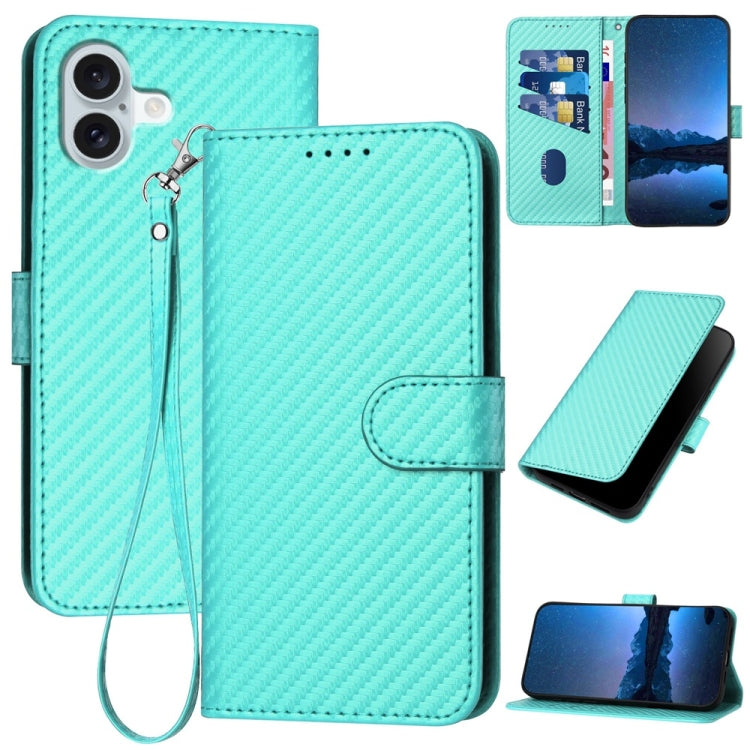 Capa de Telemóvel em Pele com Fibra de Carbono e Fivela YX0070 com Cordão, Para iPhone 16 Pro, Para iPhone 16 Plus, Para iPhone 16, Para iPhone 15 Pro Max, Para iPhone 15 Pro, Para iPhone 15 Plus