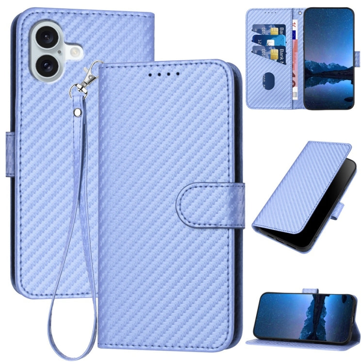 Capa de Telemóvel em Pele com Fibra de Carbono e Fivela YX0070 com Cordão, Para iPhone 16 Pro, Para iPhone 16 Plus, Para iPhone 16, Para iPhone 15 Pro Max, Para iPhone 15 Pro, Para iPhone 15 Plus