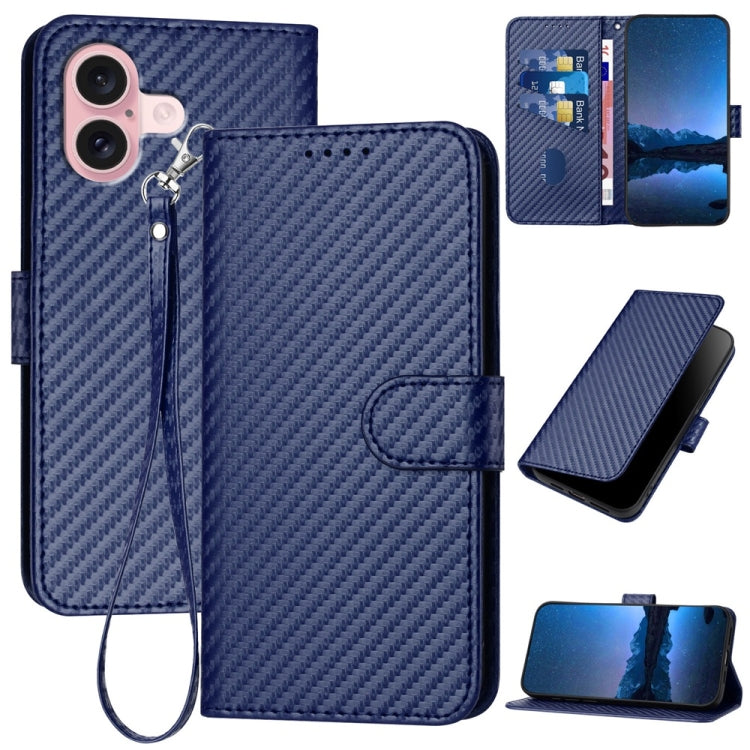 Capa de Telemóvel em Pele com Fibra de Carbono e Fivela YX0070 com Cordão, Para iPhone 16 Pro, Para iPhone 16 Plus, Para iPhone 16, Para iPhone 15 Pro Max, Para iPhone 15 Pro, Para iPhone 15 Plus