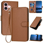 Capa de Telemóvel em Pele com Fibra de Carbono e Fivela YX0070 com Cordão, Para iPhone 16 Pro, Para iPhone 16 Plus, Para iPhone 16, Para iPhone 15 Pro Max, Para iPhone 15 Pro, Para iPhone 15 Plus