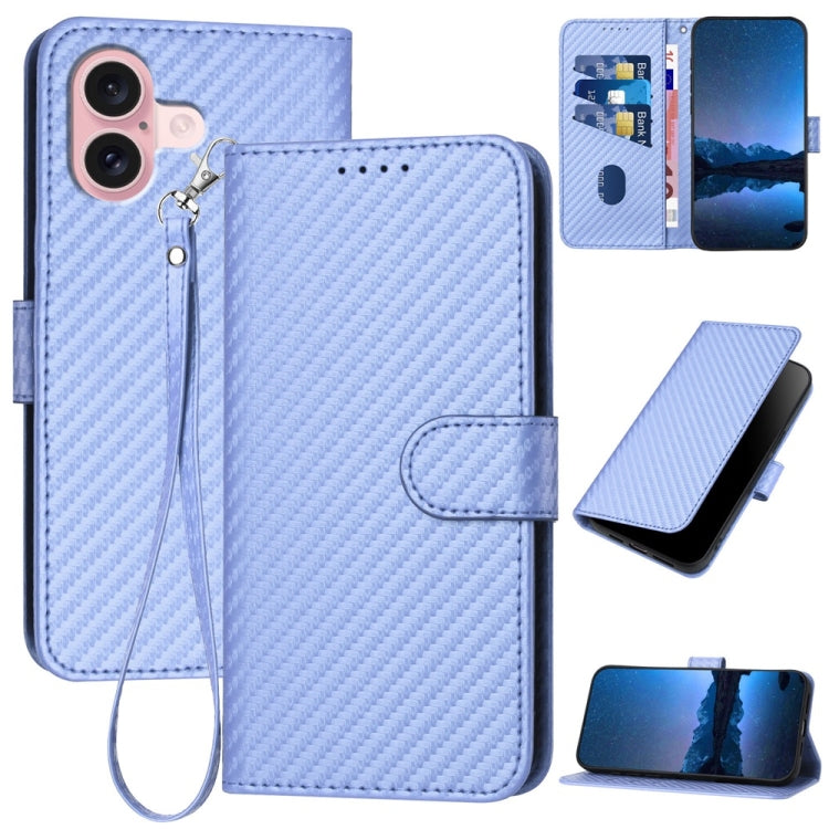 Capa de Telemóvel em Pele com Fibra de Carbono e Fivela YX0070 com Cordão, Para iPhone 16 Pro, Para iPhone 16 Plus, Para iPhone 16, Para iPhone 15 Pro Max, Para iPhone 15 Pro, Para iPhone 15 Plus