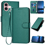 Capa de Telemóvel em Pele com Fibra de Carbono e Fivela YX0070 com Cordão, Para iPhone 16 Pro, Para iPhone 16 Plus, Para iPhone 16, Para iPhone 15 Pro Max, Para iPhone 15 Pro, Para iPhone 15 Plus