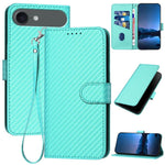 Capa de telemóvel em pele com fivela de fibra de carbono YX0070 com cordão, para iPhone 17e / 16e, para iPhone 17 Pro Max, para iPhone 17 Pro, para iPhone 17, para iPhone Air, para iPhone 16 Pro Max