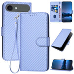 Capa de telemóvel em pele com fivela de fibra de carbono YX0070 com cordão, para iPhone 17e / 16e, para iPhone 17 Pro Max, para iPhone 17 Pro, para iPhone 17, para iPhone Air, para iPhone 16 Pro Max