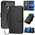 Capa de telemóvel em pele com fivela de fibra de carbono YX0070 com cordão, para iPhone 17e / 16e, para iPhone 17 Pro Max, para iPhone 17 Pro, para iPhone 17, para iPhone Air, para iPhone 16 Pro Max