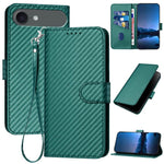 Capa de telemóvel em pele com fivela de fibra de carbono YX0070 com cordão, para iPhone 17e / 16e, para iPhone 17 Pro Max, para iPhone 17 Pro, para iPhone 17, para iPhone Air, para iPhone 16 Pro Max