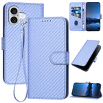 Capa de telemóvel em pele com fivela de fibra de carbono YX0070 com cordão, para iPhone 17e / 16e, para iPhone 17 Pro Max, para iPhone 17 Pro, para iPhone 17, para iPhone Air, para iPhone 16 Pro Max
