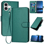 Capa de telemóvel em pele com fivela de fibra de carbono YX0070 com cordão, para iPhone 17e / 16e, para iPhone 17 Pro Max, para iPhone 17 Pro, para iPhone 17, para iPhone Air, para iPhone 16 Pro Max