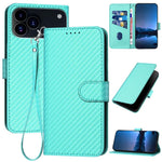 Capa de telemóvel em pele com fivela de fibra de carbono YX0070 com cordão, para iPhone 17e / 16e, para iPhone 17 Pro Max, para iPhone 17 Pro, para iPhone 17, para iPhone Air, para iPhone 16 Pro Max