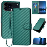 Capa de telemóvel em pele com fivela de fibra de carbono YX0070 com cordão, para iPhone 17e / 16e, para iPhone 17 Pro Max, para iPhone 17 Pro, para iPhone 17, para iPhone Air, para iPhone 16 Pro Max