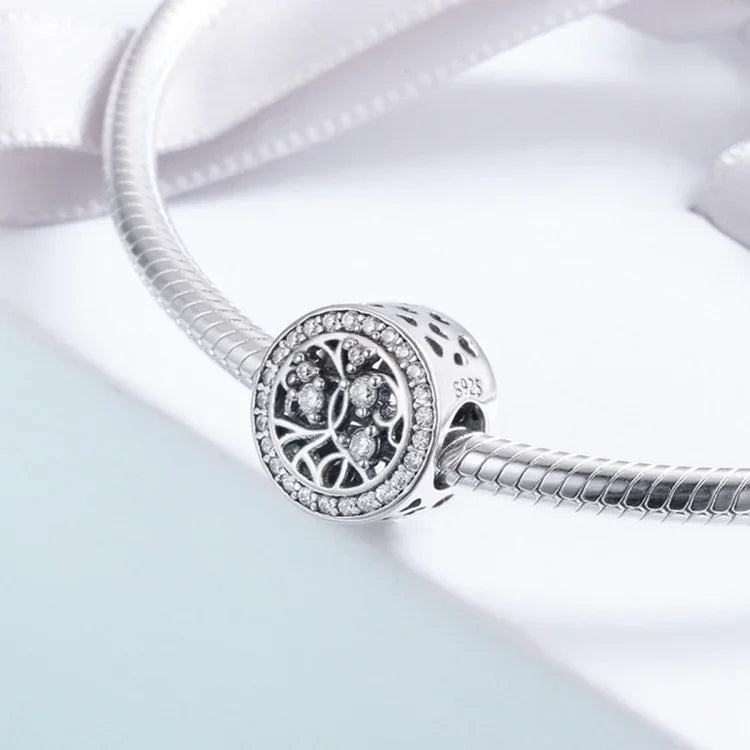Pulseira Árvore da Vida em Prata Esterlina S925 com Cordão Decorada com Contas Soltas