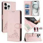 Capa de telemóvel em pele com padrão em relevo de gato e rato e RFID com cordão, para iPhone 17 Pro Max, para iPhone 17 Pro, para iPhone 17, para iPhone Air, para iPhone SE 2024, para iPhone 15 Pro Max, para iPhone 15 Pro, para iPhone 15 Plus