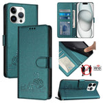 Capa de telemóvel em pele com padrão em relevo de gato e rato e RFID com cordão, para iPhone 17 Pro Max, para iPhone 17 Pro, para iPhone 17, para iPhone Air, para iPhone SE 2024, para iPhone 15 Pro Max, para iPhone 15 Pro, para iPhone 15 Plus