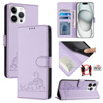Capa de telemóvel em pele com padrão em relevo de gato e rato e RFID com cordão, para iPhone 17 Pro Max, para iPhone 17 Pro, para iPhone 17, para iPhone Air, para iPhone SE 2024, para iPhone 15 Pro Max, para iPhone 15 Pro, para iPhone 15 Plus
