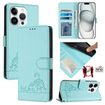 Capa de telemóvel em pele com padrão em relevo de gato e rato e RFID com cordão, para iPhone 17 Pro Max, para iPhone 17 Pro, para iPhone 17, para iPhone Air, para iPhone SE 2024, para iPhone 15 Pro Max, para iPhone 15 Pro, para iPhone 15 Plus