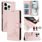 Capa de telemóvel em pele com padrão em relevo de gato e rato e RFID com cordão, para iPhone 17 Pro Max, para iPhone 17 Pro, para iPhone 17, para iPhone Air, para iPhone SE 2024, para iPhone 15 Pro Max, para iPhone 15 Pro, para iPhone 15 Plus