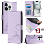 Capa de telemóvel em pele com padrão em relevo de gato e rato e RFID com cordão, para iPhone 17 Pro Max, para iPhone 17 Pro, para iPhone 17, para iPhone Air, para iPhone SE 2024, para iPhone 15 Pro Max, para iPhone 15 Pro, para iPhone 15 Plus