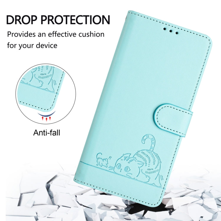 Estojo de Telefone em Couro com Padrão Relevo de Gato e Rato e RFID com Cordão, Para iPhone 13 mini, Para iPhone 12/12 Pro, Para iPhone 12 Pro Max, Para iPhone 12 mini, Para iPhone 11 Pro Max, Para iPhone 11, Para iPhone 11 Pro, Para iPhone XS / X