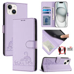 Estojo de Telefone em Couro com Padrão Relevo de Gato e Rato e RFID com Cordão, Para iPhone 13 mini, Para iPhone 12/12 Pro, Para iPhone 12 Pro Max, Para iPhone 12 mini, Para iPhone 11 Pro Max, Para iPhone 11, Para iPhone 11 Pro, Para iPhone XS / X