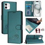Estojo de Telefone em Couro com Padrão Relevo de Gato e Rato e RFID com Cordão, Para iPhone 13 mini, Para iPhone 12/12 Pro, Para iPhone 12 Pro Max, Para iPhone 12 mini, Para iPhone 11 Pro Max, Para iPhone 11, Para iPhone 11 Pro, Para iPhone XS / X