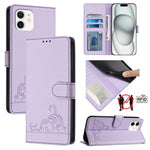 Estojo de Telefone em Couro com Padrão Relevo de Gato e Rato e RFID com Cordão, Para iPhone 13 mini, Para iPhone 12/12 Pro, Para iPhone 12 Pro Max, Para iPhone 12 mini, Para iPhone 11 Pro Max, Para iPhone 11, Para iPhone 11 Pro, Para iPhone XS / X