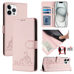 Estojo de Telefone em Couro com Padrão Relevo de Gato e Rato e RFID com Cordão, Para iPhone 13 mini, Para iPhone 12/12 Pro, Para iPhone 12 Pro Max, Para iPhone 12 mini, Para iPhone 11 Pro Max, Para iPhone 11, Para iPhone 11 Pro, Para iPhone XS / X
