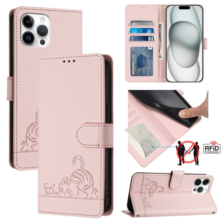 Estojo de Telefone em Couro com Padrão Relevo de Gato e Rato e RFID com Cordão, Para iPhone 13 mini, Para iPhone 12/12 Pro, Para iPhone 12 Pro Max, Para iPhone 12 mini, Para iPhone 11 Pro Max, Para iPhone 11, Para iPhone 11 Pro, Para iPhone XS / X
