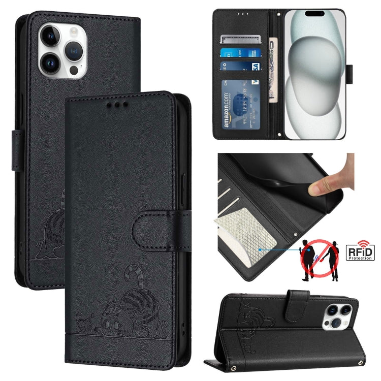 Estojo de Telefone em Couro com Padrão Relevo de Gato e Rato e RFID com Cordão, Para iPhone 13 mini, Para iPhone 12/12 Pro, Para iPhone 12 Pro Max, Para iPhone 12 mini, Para iPhone 11 Pro Max, Para iPhone 11, Para iPhone 11 Pro, Para iPhone XS / X