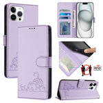Estojo de Telefone em Couro com Padrão Relevo de Gato e Rato e RFID com Cordão, Para iPhone 13 mini, Para iPhone 12/12 Pro, Para iPhone 12 Pro Max, Para iPhone 12 mini, Para iPhone 11 Pro Max, Para iPhone 11, Para iPhone 11 Pro, Para iPhone XS / X