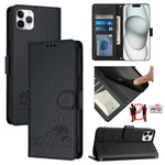 Estojo de Telefone em Couro com Padrão Relevo de Gato e Rato e RFID com Cordão, Para iPhone 13 mini, Para iPhone 12/12 Pro, Para iPhone 12 Pro Max, Para iPhone 12 mini, Para iPhone 11 Pro Max, Para iPhone 11, Para iPhone 11 Pro, Para iPhone XS / X